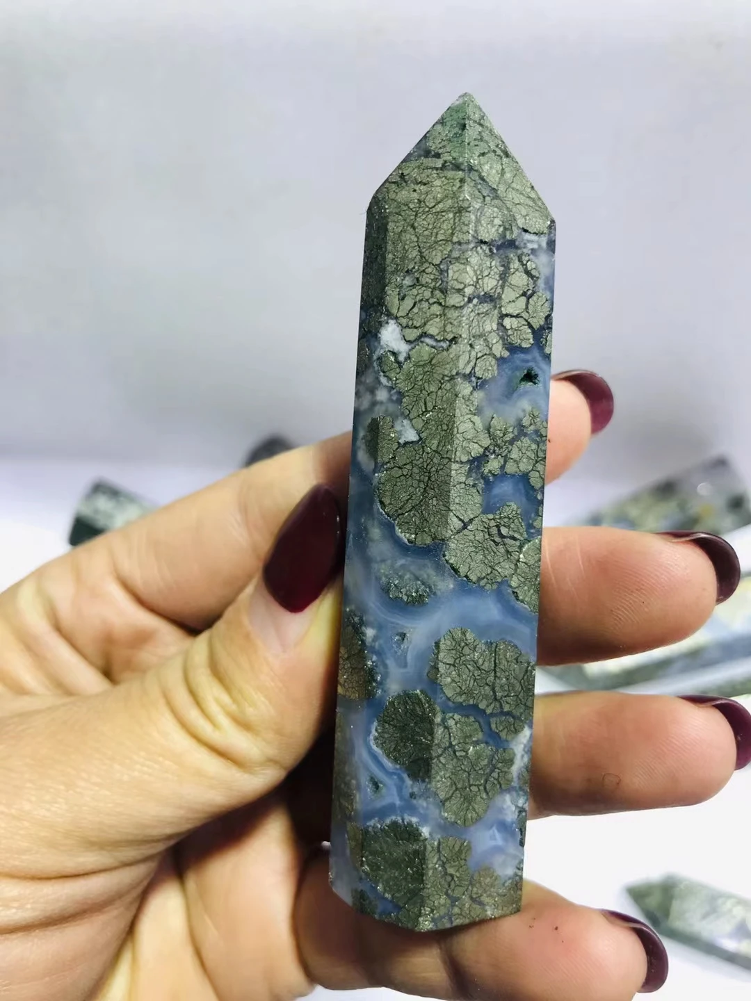 Natural Agate Crystal Tower Stone Wand Point Room Decoration Agate and Pyrite Mineral Symbiont Ornaments Reiki Healing Crystals