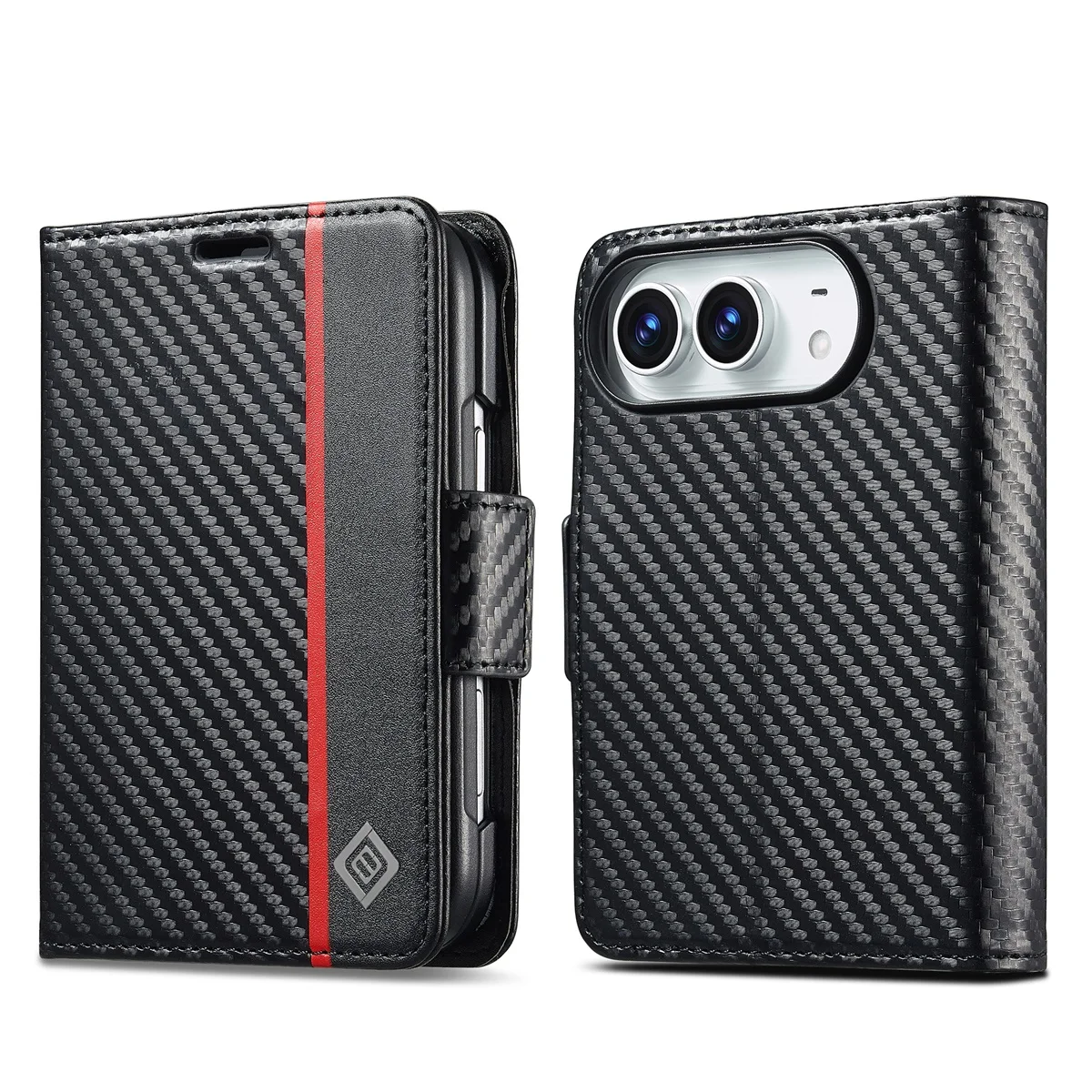 For iPhone Duo Case Luxury Carbon Fiber Leather Flip Wallet Card Slot  Shockproof Back Cover Accessories For iPhone Ultra Fold