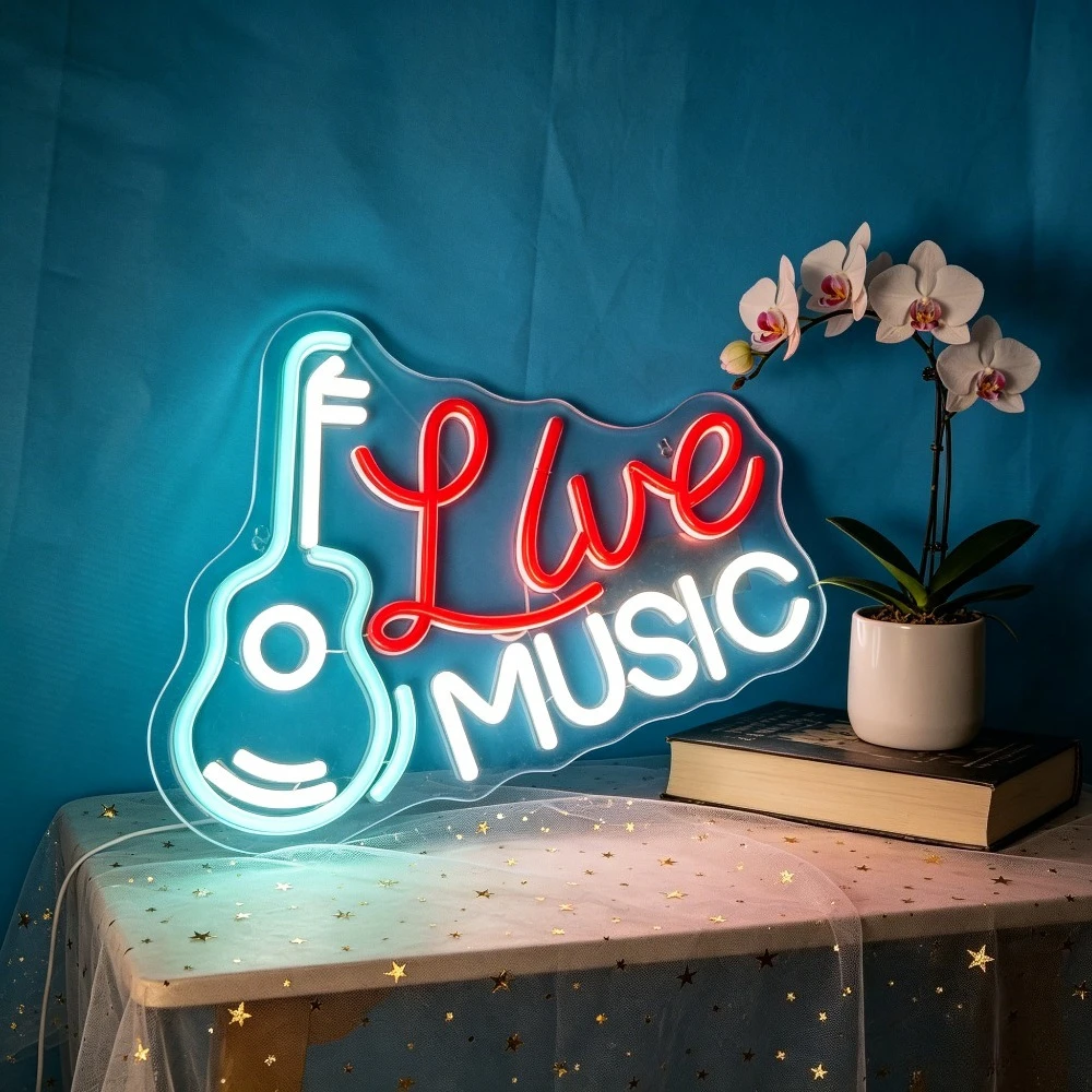 Ive Music Neon Sign LED USB Dimmable Wall Light for Bar Live House Cafe Music Room Bedroom Party Event Decor Gift for Musicians