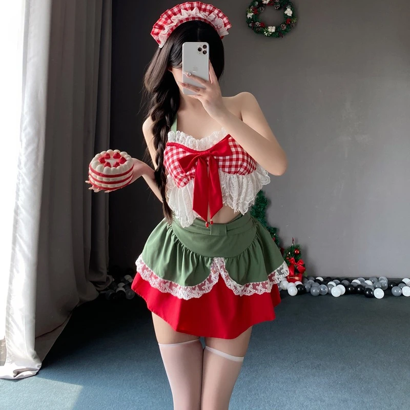 

Women Sexy Lingerie Christmas Outfit Sweet Girl Maid Uniform Hollow Backless Exotic Dresses Night Club Fantasy Erotic Wear