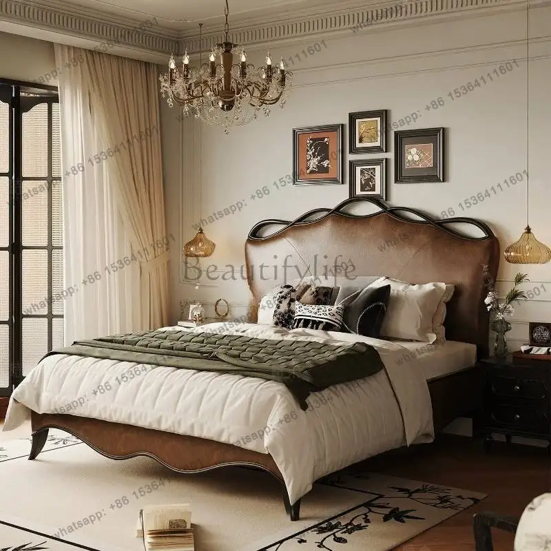 LJY Designs Brown Double Bed Elegant Luxury European Girl Wooden Double Bed 180X200 Modern Style Letto Matrimoniale Furniture Ho