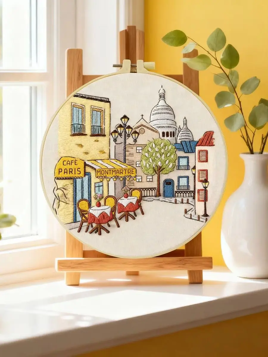 1 Stück 20X20CM/15X15CM 7,87/6,3 Zoll Stadt-Stickerei-Starter-Kit DIY-Kit DIY-Stickerei-Set Handarbeiten Malerei Nadelkunst – Detail 6
