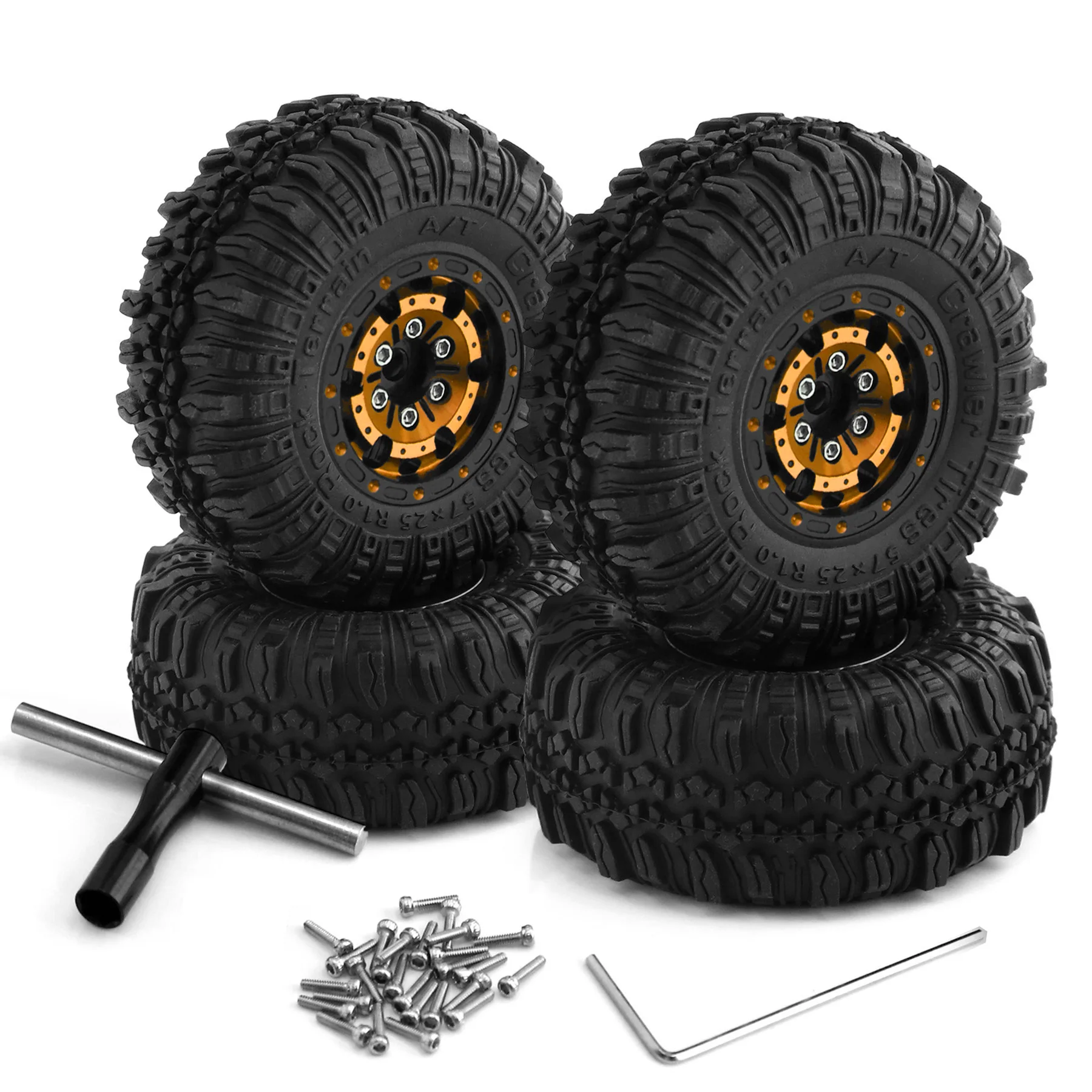 1.0 RC Tires and Beadlock Wheels 1/24 1/18 Mud Slingers Grappler Tyresfor 1：24 1:18 RC Crawler Car SCX24 FCX24 TRX4M AX24 4PCS