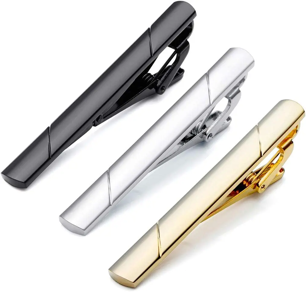 

3-Piece Stainless Steel Classic Tie Bar Clip Set, Silver Tone, 2.3 Inches - Elegant and Durable