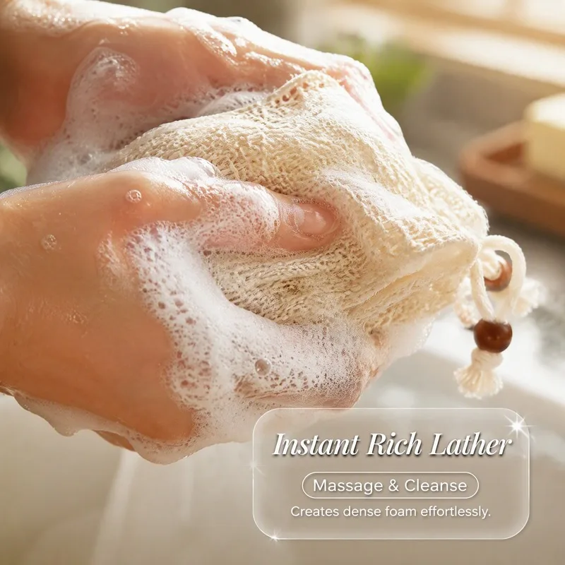 5Pcs Cotton Linen Bath Soap Foaming Bags Exfoliating Shower Scrub Mesh Pouches Drawstring Closure Hanging Loop Handmade Soap Sav
