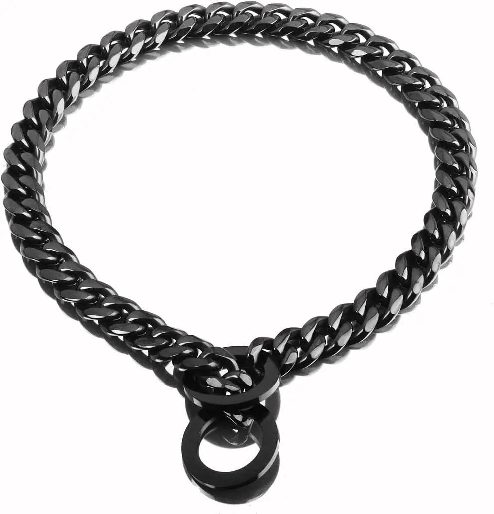 

Pet Chain Dog Collar Leash 11mm/15mm19mm Black Tone Stainless Steel Cuban Link Chain Dog Collar for Small Medium Large Dogs