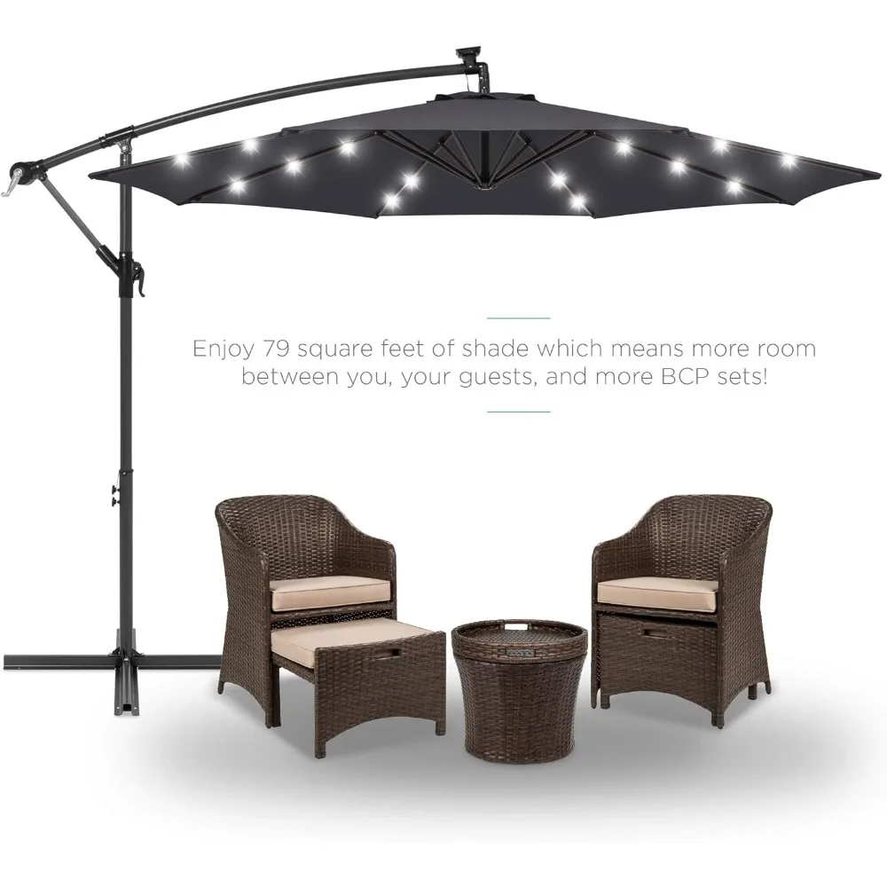 

10ft Solar LED Offset Hanging Market Patio Umbrella for Backyard, Poolside, Lawn and Garden w/Easy Tilt Adjustment.