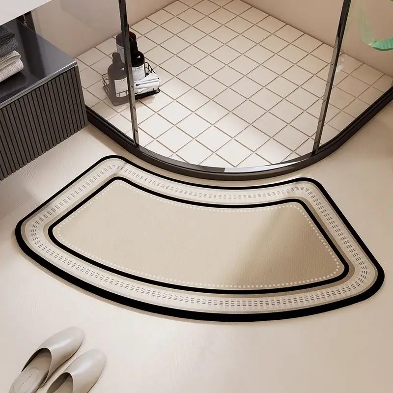 Arc Bathroom Floor Mat, Toilet Fan-shaped Diatom Mud Absorb Water Foot Mat, Household Bathroom Shower Room Door Arc Non-slip Pad