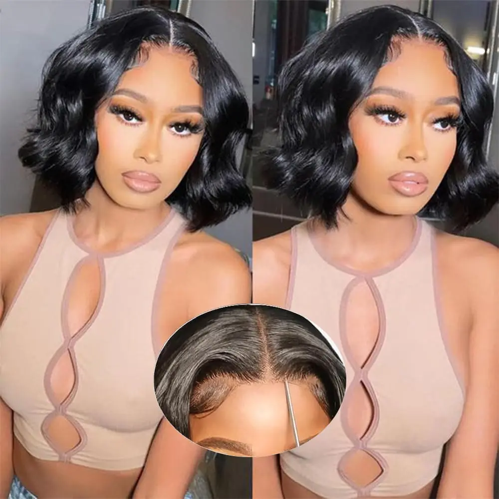 Wig 13X4 renda depan tubuh gelombang pakai untuk pergi pendek Bob Wig 150 200 kepadatan rambut manusia sebelum dipetik transparan HD renda Wig untuk wanita