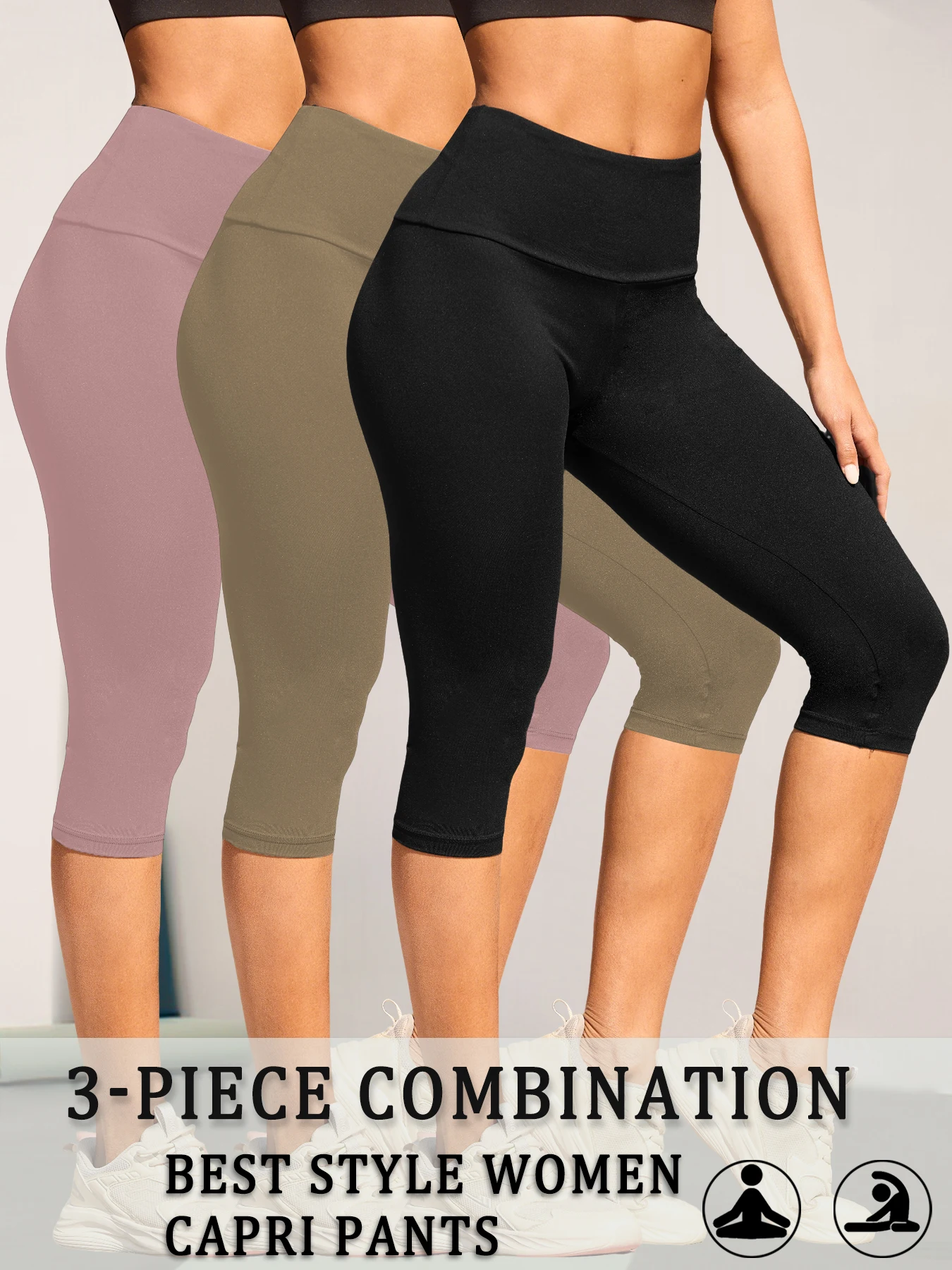 

Комплект из 3 штанов для йоги с высокой талией для женщин, капри, супер мягкие, не прозрачные леггинсы для тренировок, бега, дома, отдыха