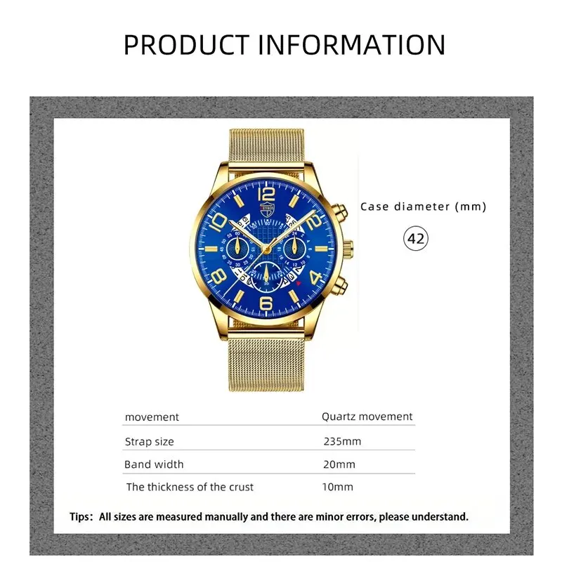 DEYROS Fashion Mens Sports Watches Men\'s Casual Business Three-Eye Calendar Digital Alloy Mesh Quartz Wristwatch To Send Father