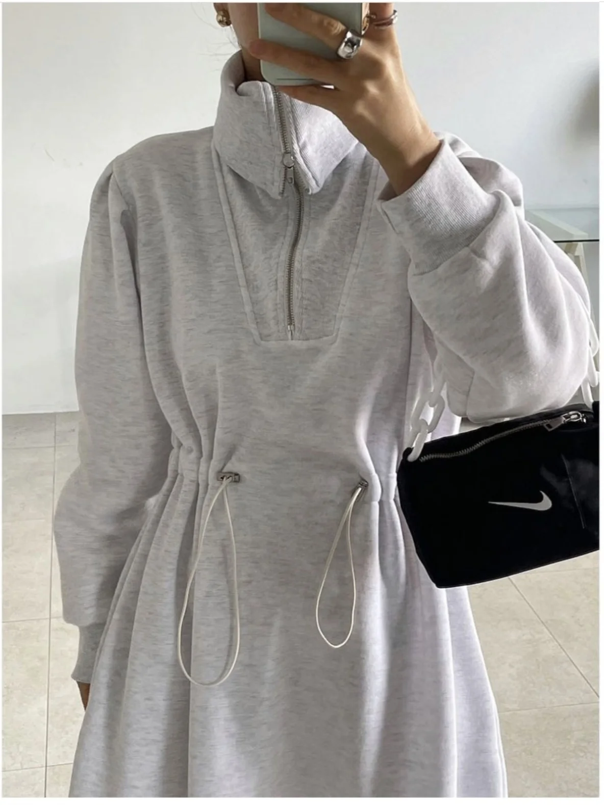 Vestido e de otoño con capucha larga para mujer, vestido con cordón en la cintura, adeazante, estilo A-Line, vestido...