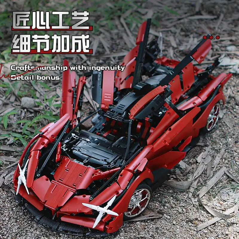KBOX 10519 Technisch Metallic Rood EVO Sportwagen Bouwsteen Racevoertuig Baksteenmontage Speelgoed Kerstcadeau voor kinderen Volwassenen