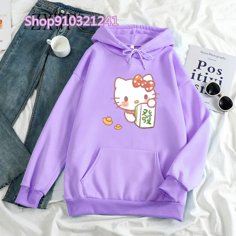 Fashion Women Hoodie Cat Hoodies Spring Autumn Purple Hoodie Sweatshirt Halloween Tops Clothing Oversized Pullover