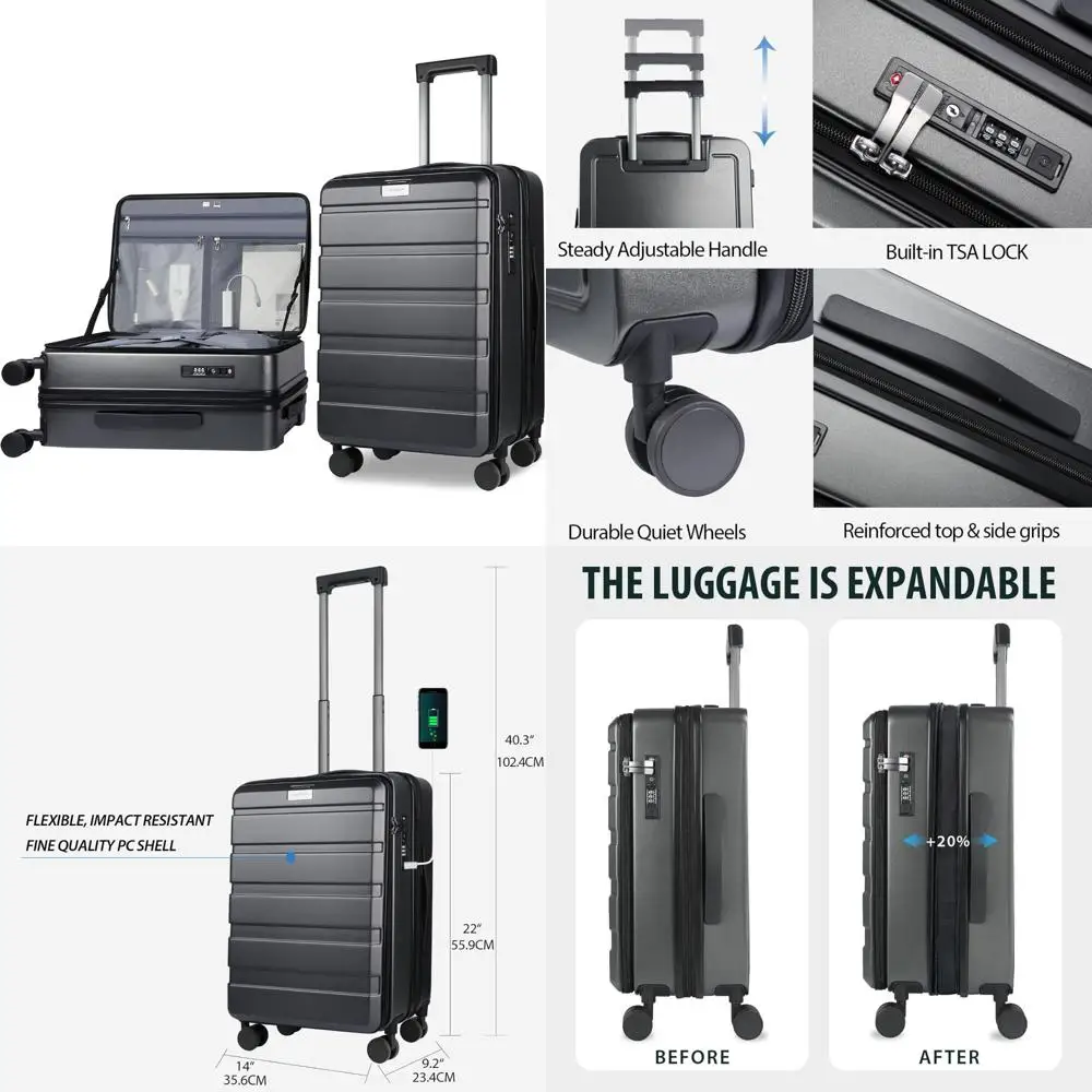 حقيبة ذات هيكل صلب قابلة للتوسيع مع عجلات دوارة، سعة كبيرة، قفل TSA، ومتانة للسفر