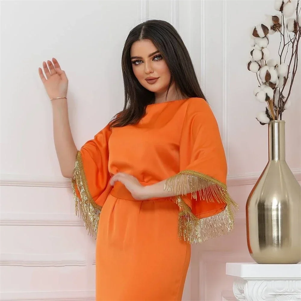 Vestido de cetim com borla, mangas sino, dubai, saudita, festa de noite, jalabiya, roupas islâmicas, vestido modesto, mulher muçulmana, abaya, ramadan eid