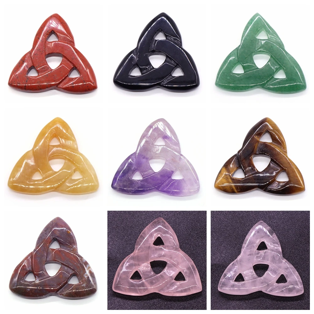 

1.4" Natural Stone Lrish Knot Healing Crystal Cavring Amethyst Rose Quartz Reiki Healing Diy Jewelry Making Necklace Accessories