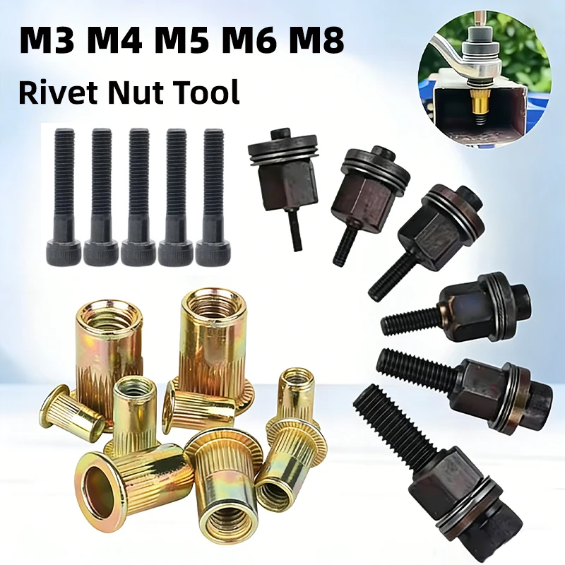 M3 M4 M5 M6 M8 Rivet Nut Tools Thin Iron Manual Electric Riveter Flat Head Threaded Rivnut Tool Accessory Simple Installation