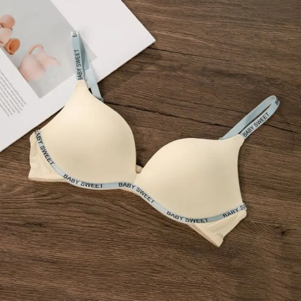 Удобный ультратонкий беспроводной бюстгальтер с надписью, 3/4 чашки, регулируемый ремешок, глубокий V-образный вырез, бесшовный бюстгальтер в корейском стиле, противоскользящий пляжный бюстгальтер пуш-ап