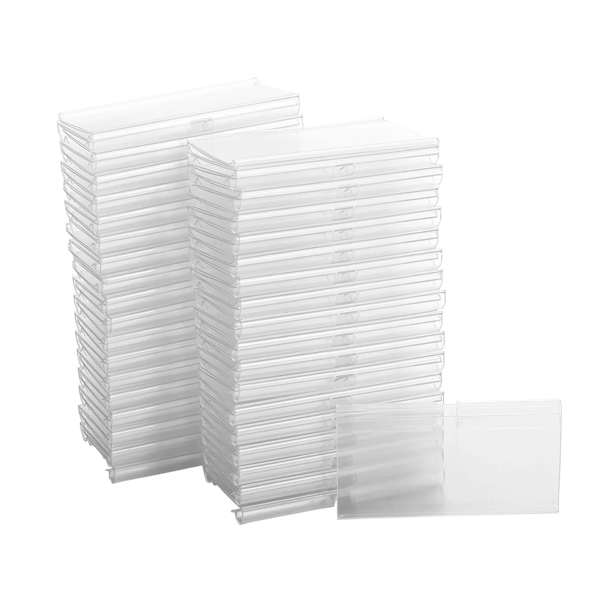 70PC 8X4.2cm Clear Plastic Label Holders for Wire Shelf Retail Price Label Basket Labels Clip on Labels for Storage Bins