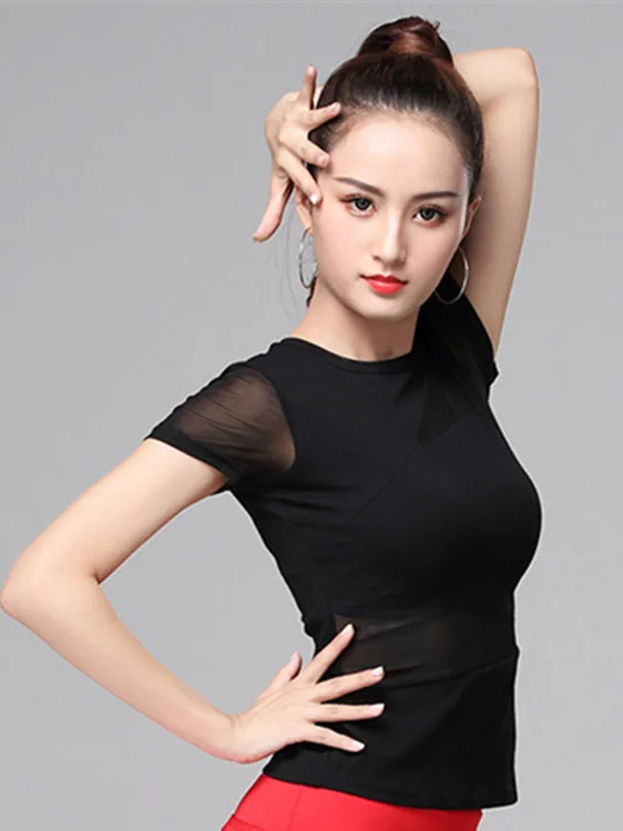 Summer New Modal Me ort Sve Women's Latin Dance Top Social Dance Fitn Clothing round Ne Yoga Sportswear Faion