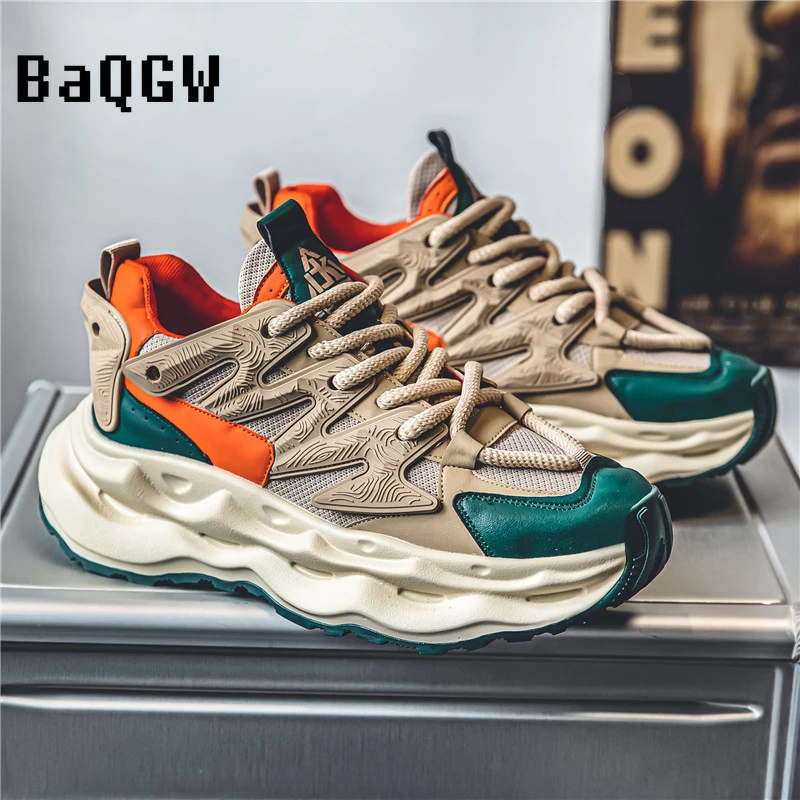 Color Block Design Men Height Increasing Shoes Luxury Casual Sneakers Men Platform Trainers Fashion Thick Sole Sneakers Man