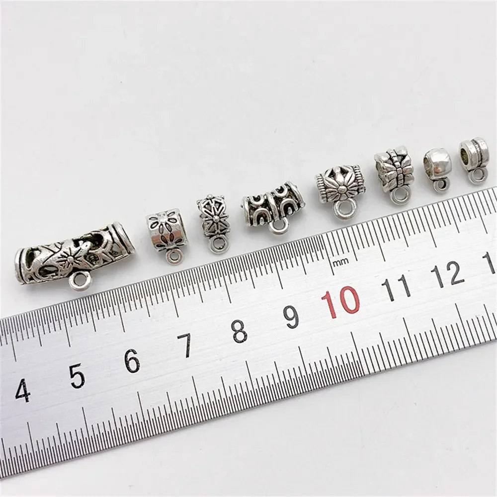 Manik-manik Logam Perak Tibet Retro Model Tee Connection, Manik-manik Lepas untuk DIY Gelang Kalung, Bahan Perhiasan, Aksesoris