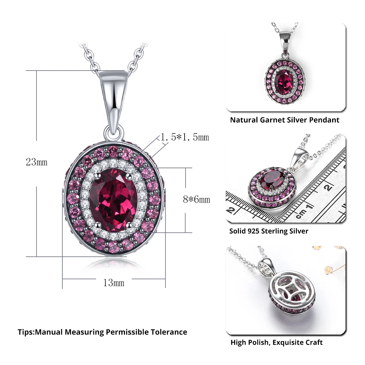 Natural Rhodolite Garnet Solid Sterling Silver Pendants 2.5 Carats Genuine Romantic Garnet Gemstone Elegant Fine Jewelry Styles
