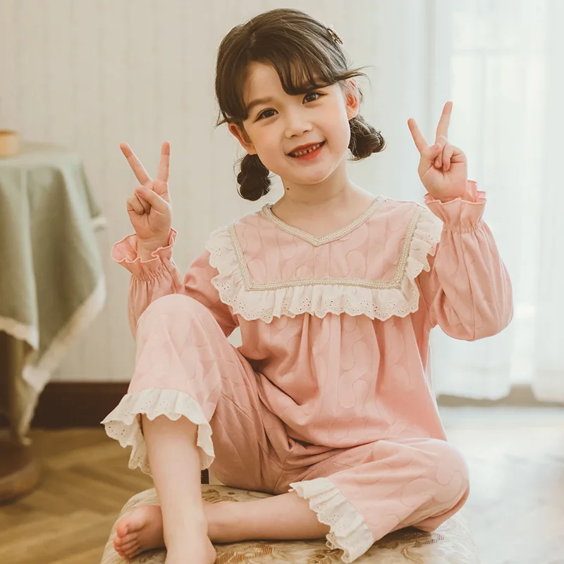 Girls' Spring and Autumn Long Sleeved Pajamas and Children's Autumn New Thin Home Clothing Set