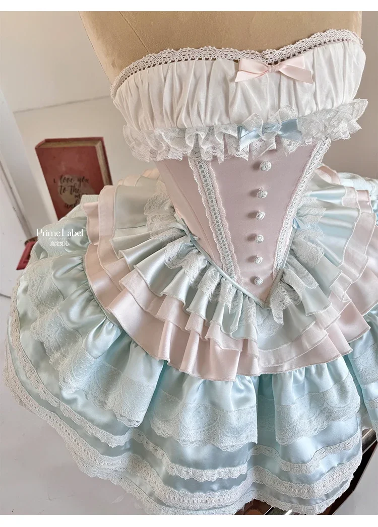 Robe de princesse originale pour fête d'anniversaire, robe Lolita, coupe cintrée, élégante, haut tubulaire + jupe gâteau moelleuse, ensemble de 2 pièces, nouvelle collection été