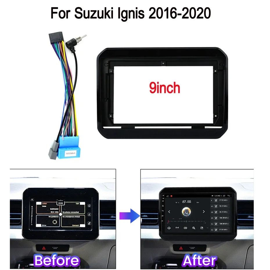 9 inch Car Fascia Radio Panel cable for Suzuki IGNIS 2017 2018 Dash Kit Install Facia Console Bezel Adapter Plate Trim Cover