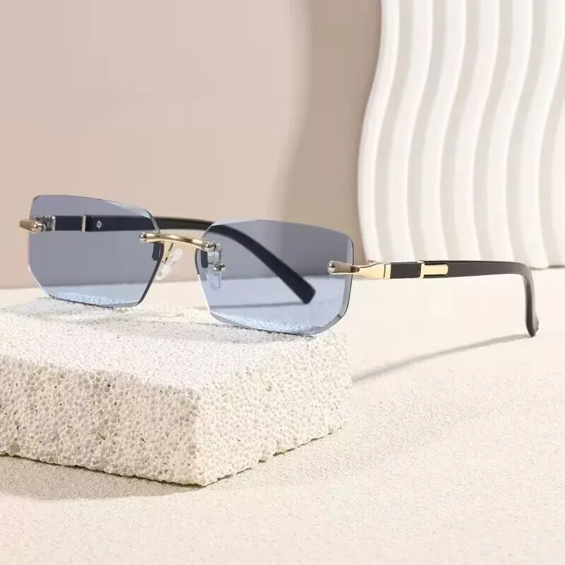 

LONSY Rimless Sunglasses Rectangle Fashion Popular Women Men Shades Small Square Sun Glasses Female Male Summer Traveling Oculos