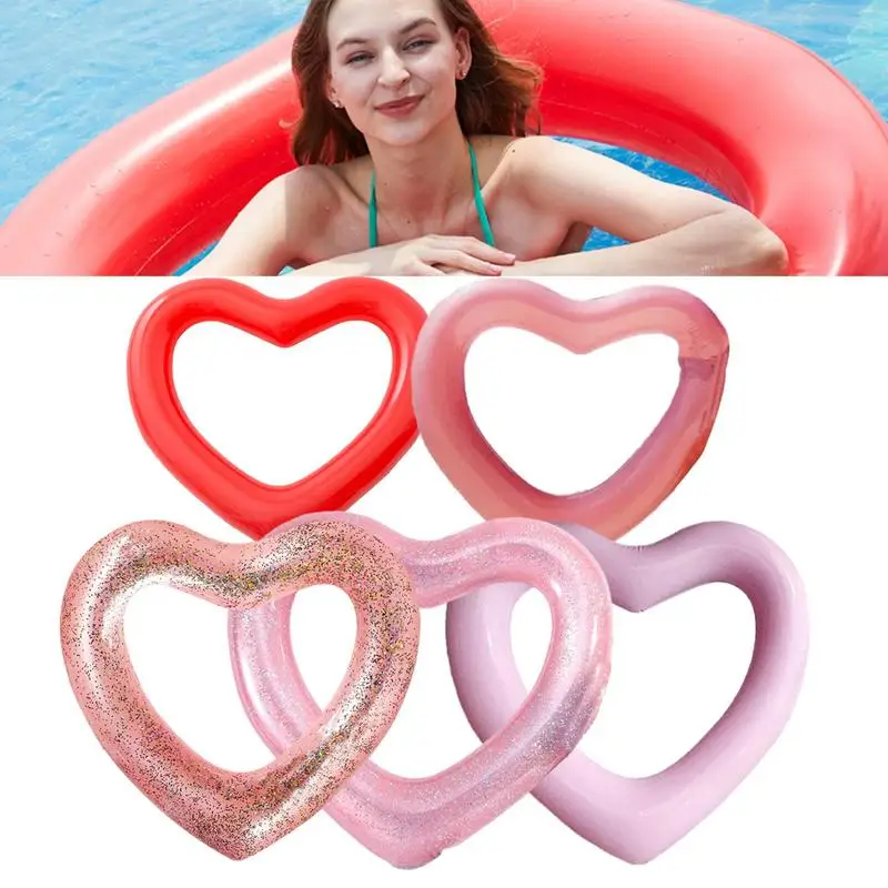 Inflatable Pool Floats Heart Shaped Pool Float Loungers Tube Summer Swimming Ring Water Fun Beach Party For Adults Kids