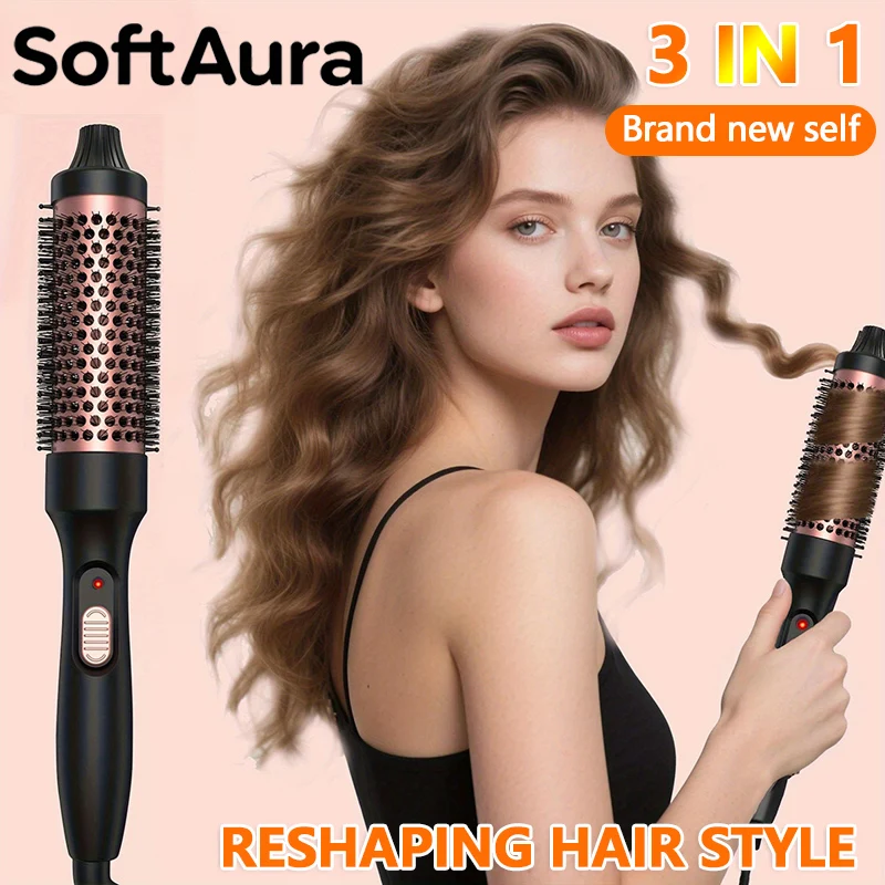SoftAura 2026 New Curling Thermal Brush PTC Heated Curling Iron Round Brush 32mm Hair Curler Hot Volumizing Brush Styler