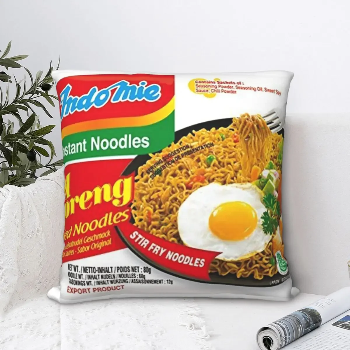 Indomie Original Flavour Square Pillowcase Cushion Cover Spoof Zipper Home Decorative Polyester for Car Nordic 45*45cm