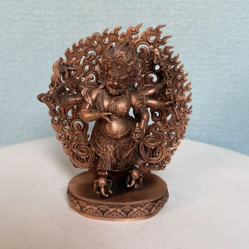 White Six-Armed Mahakala Oxidized Copper Statue Tibetan Dharma Protector Sculpture, Buddhist Shrine Altar Home Religious Decor
