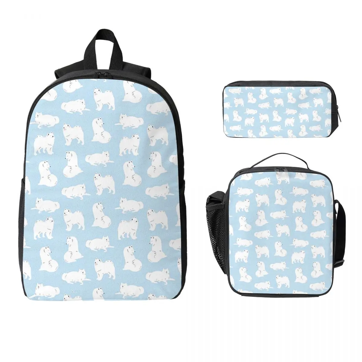 

Samoyed Print Backpack Student Boys Girls BookBag School Bag Laptop Shoulder Bags 3ps Insulated Lunch Bag Pencil Case