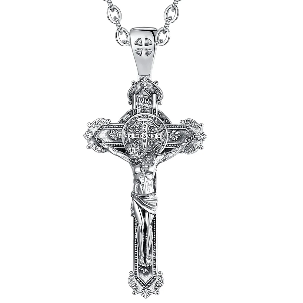 Eudora Collier Pendentif Croix Crucifix en Argent Massif 4