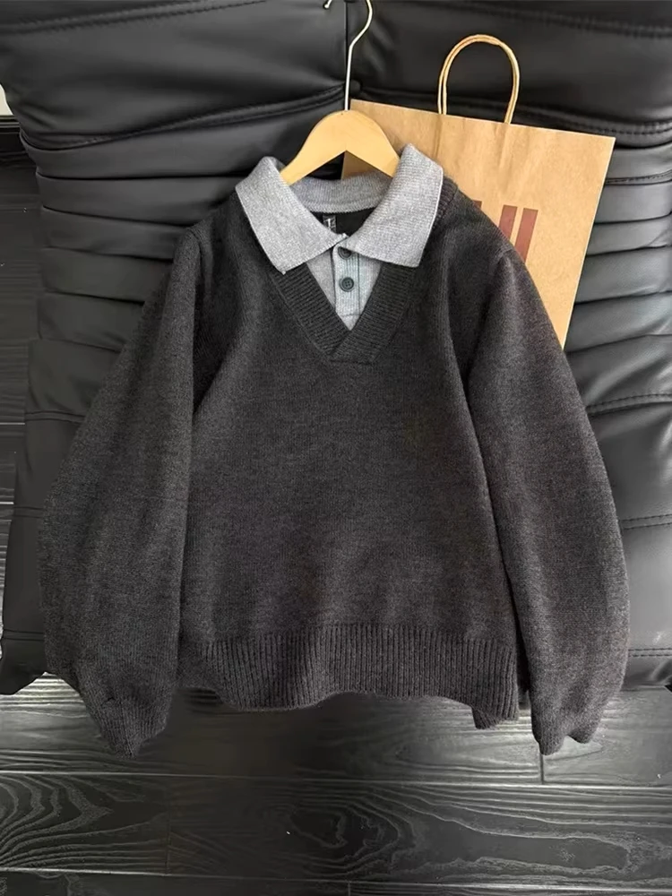 

Мужской вязаный свитер Deep ey Ne: Модный весенний топ для многослойных образов, мягкий, свободного кроя, в американском стиле, с длинными рукавами