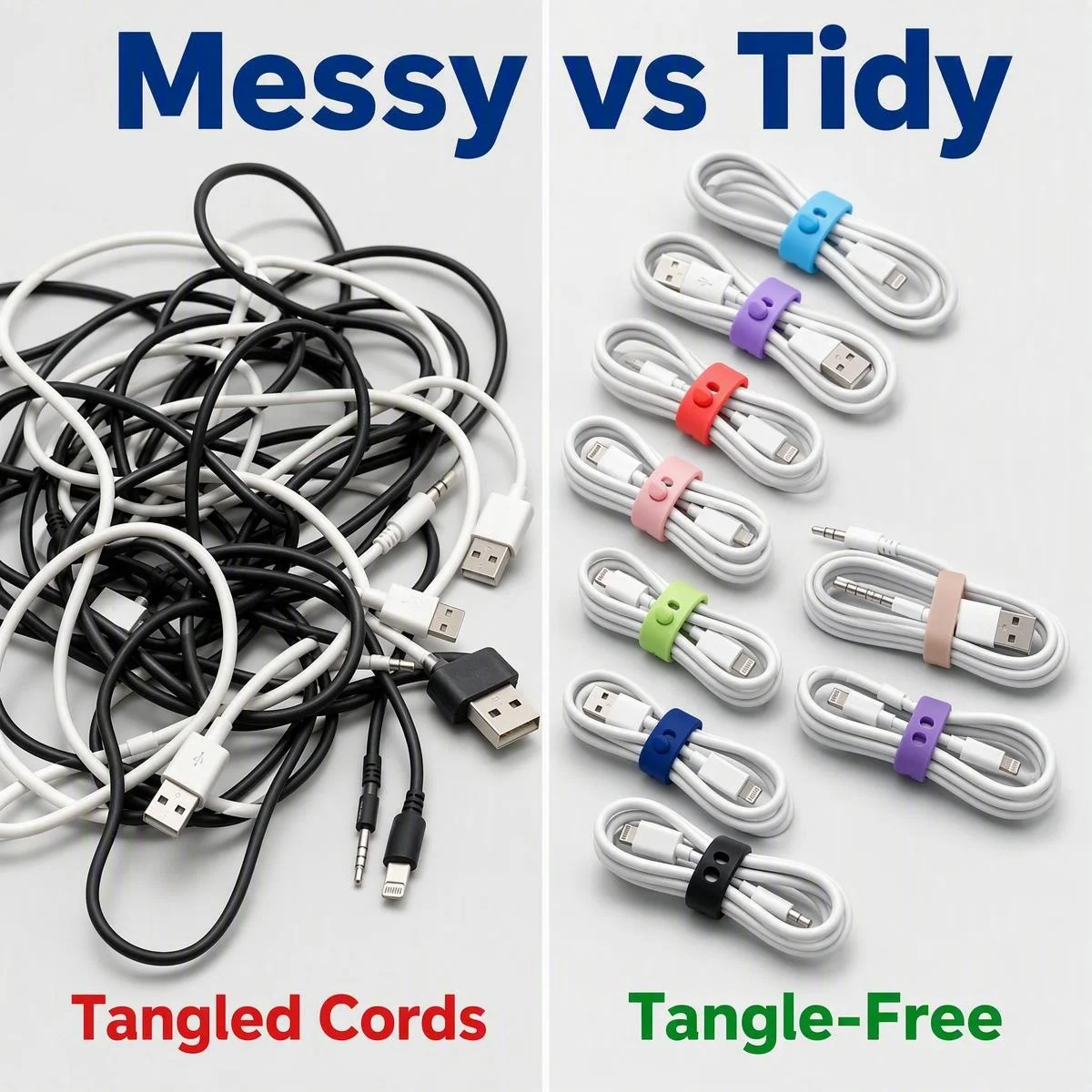 34 Pack Silicone Cable Ties Reusable Anti-Slip Cord Organizer for Headphones USB Cables Chargers Random Color