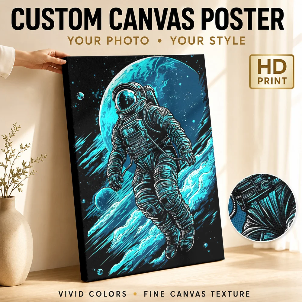 Flying Astronaut Framed Canvas Poster Custom Photo Modern Aesthetic Wall Art for Bedroom Decor Ready to Hang Housewarming Gift