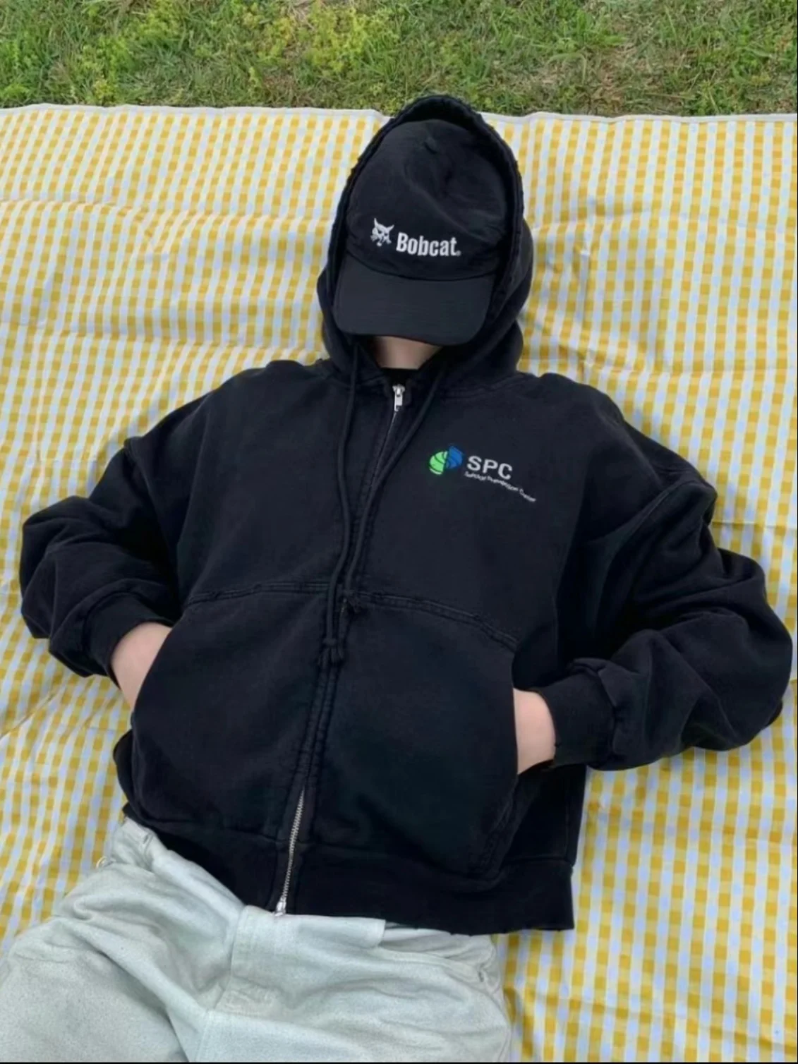 

Ailz Project Waed Vintage Distred Slogan Zip Hoodie Jaet Streetwear Loose Fit ex Autumn Winter Faion
