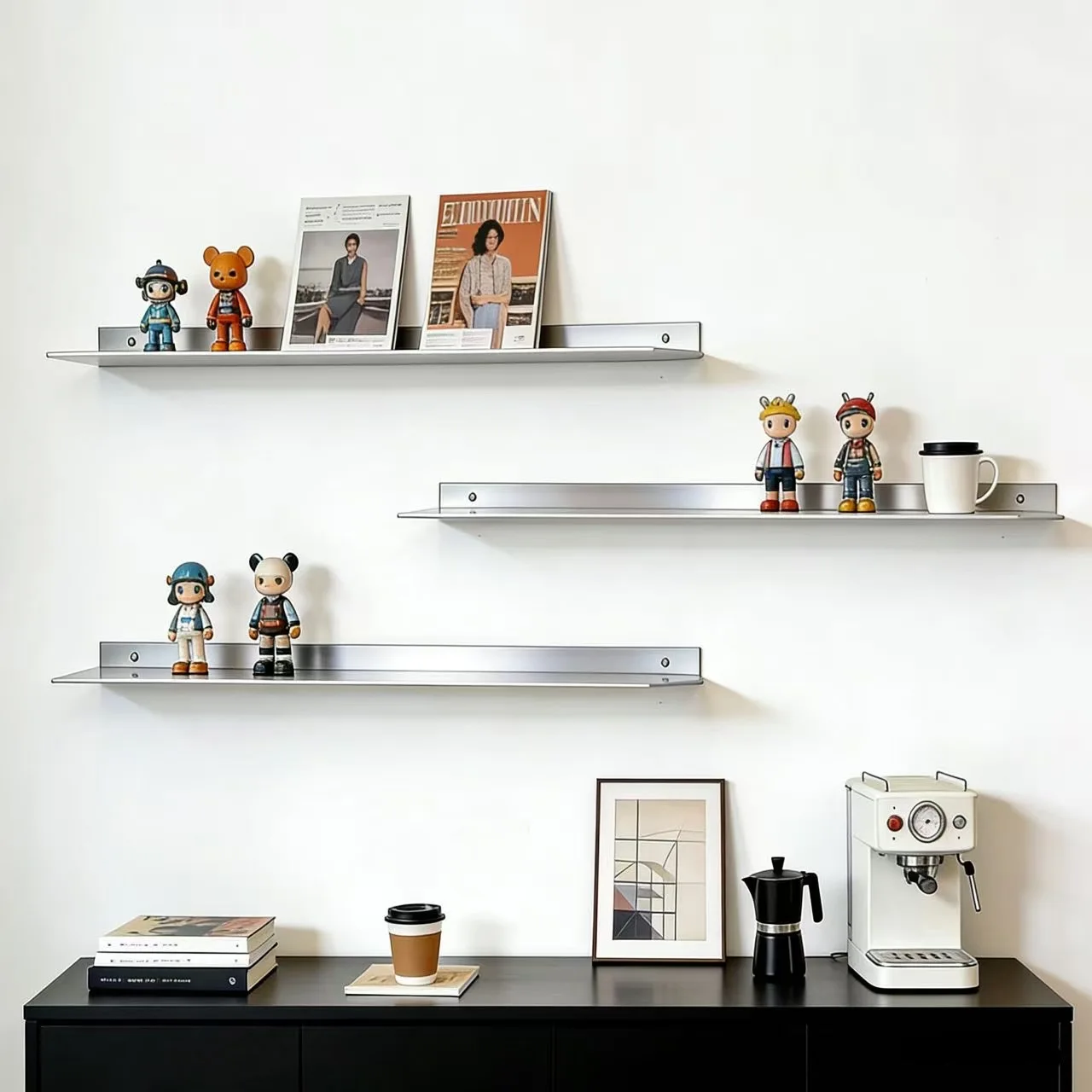 

Stainless steel medieval Bauhaus shelf one-word board kitchen book cup holder seasoning rack company book display laminate