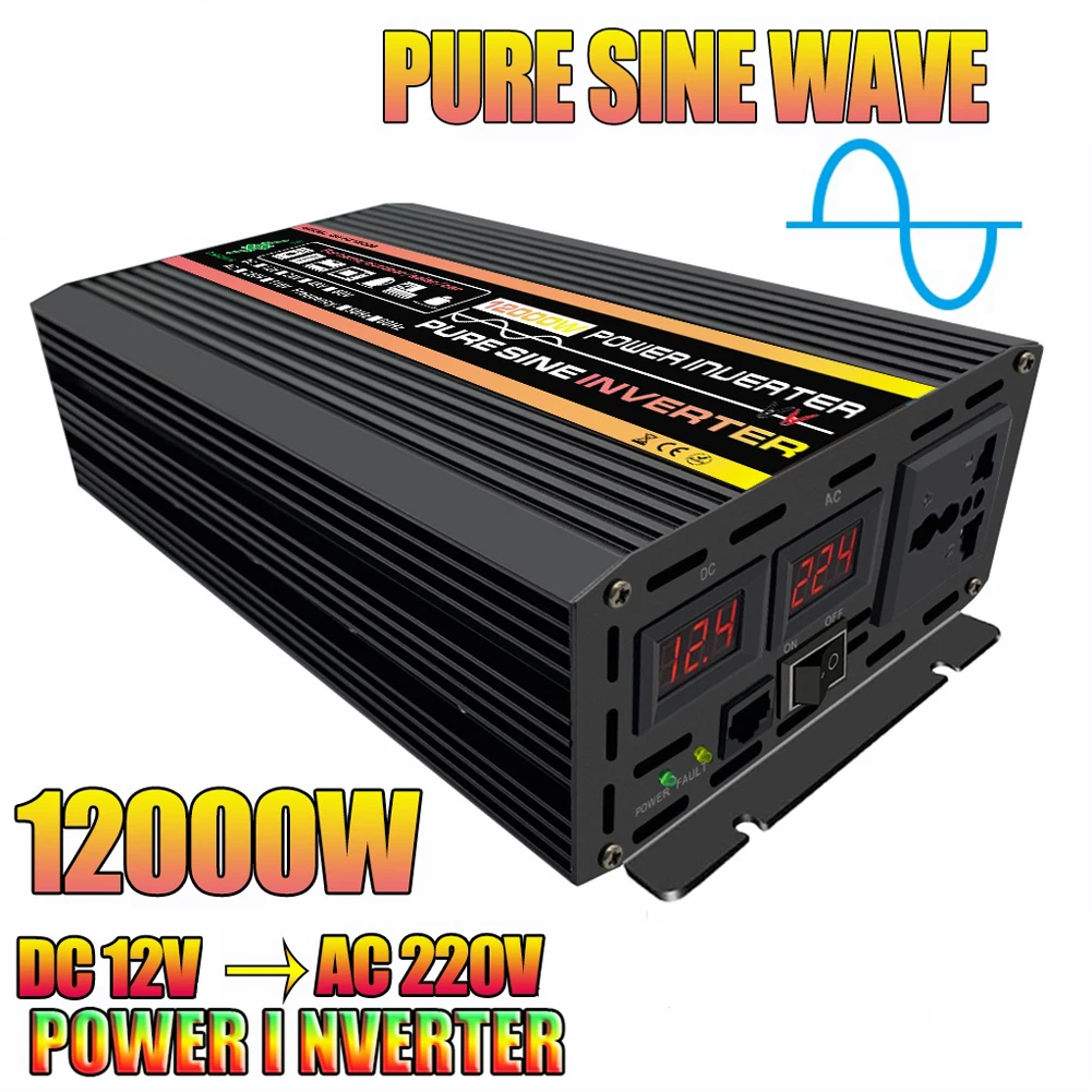 Pure Sine Wave Inverter 10000W/12000W LED Display Car Inverter Converter Voltage Transformer DC 12V to AC 220V 110V 3000-8000W