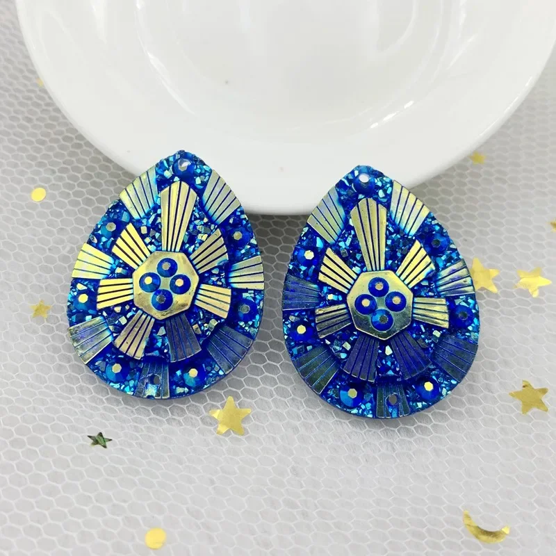 2 ثقوب المسيل للدموع قطرة خياطة على حجر الراين الراتنج الكابينة ل الأولى الأمة الفن اليدوية مجوهرات العثور 30*40 مللي متر 12 قطعة-B73 #4