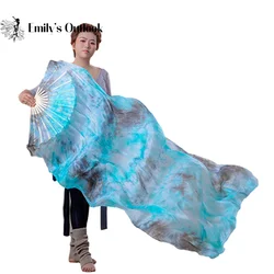 100% Silk Veil Floral Women Belly Dance Costume Accessory 1.8m Hand Fan Pair Dancer Performance Show Props Flowy Dye 2023 New