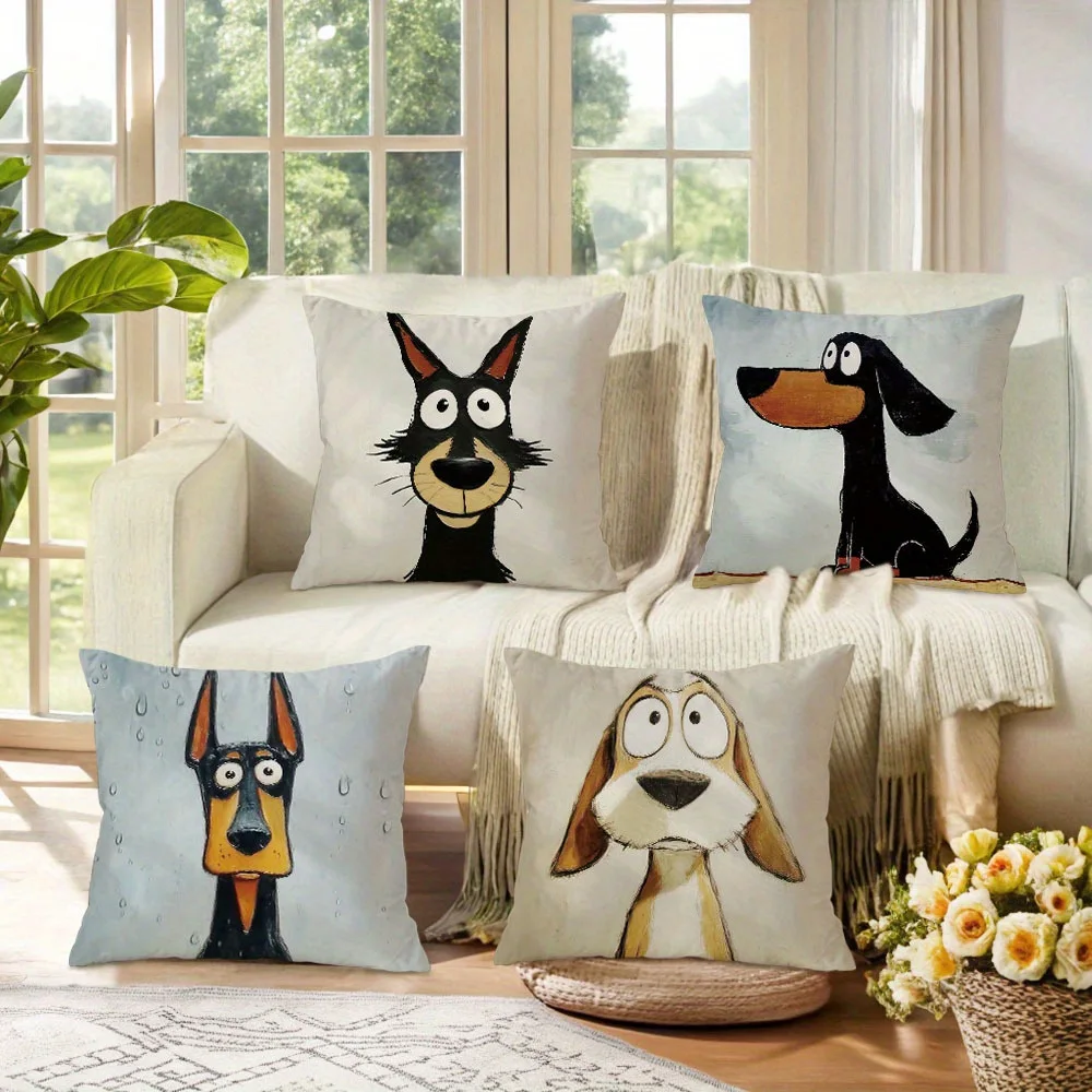 1pc Cute Cartoon Dog Throw Pillow Covers Fun Oil Painting Style Pet Cushion Cases for Home Sofa Decor