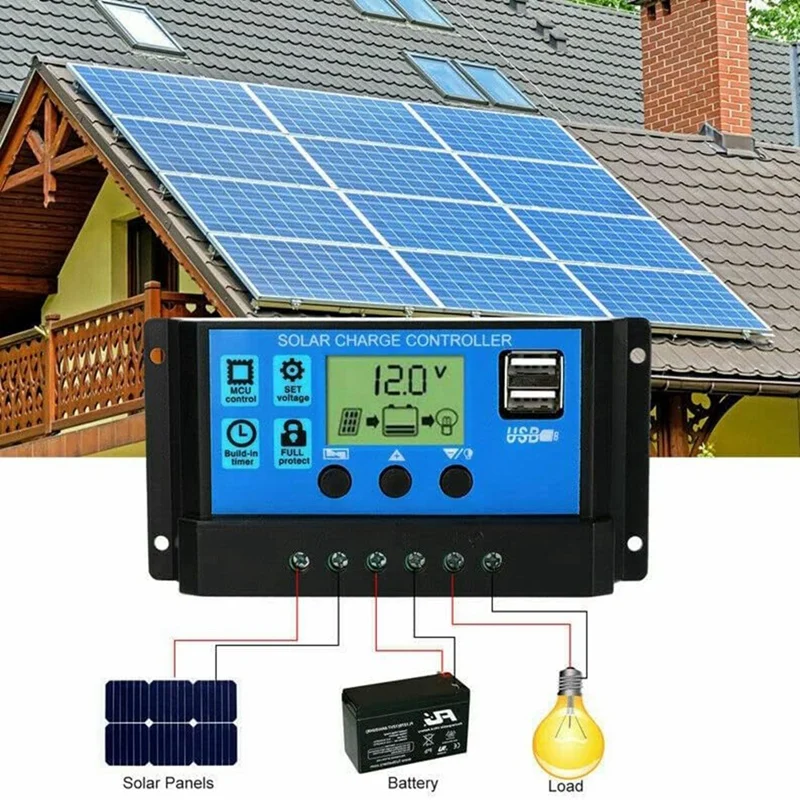 100A Solar Charge Controller Solar Multi-Function Controller With Dual USB Port, LCD Controller