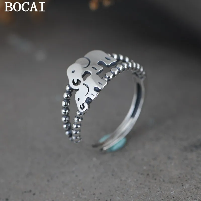 

BOCAI S925 Silver Retro Fashion Elephant Ring Couple Gift