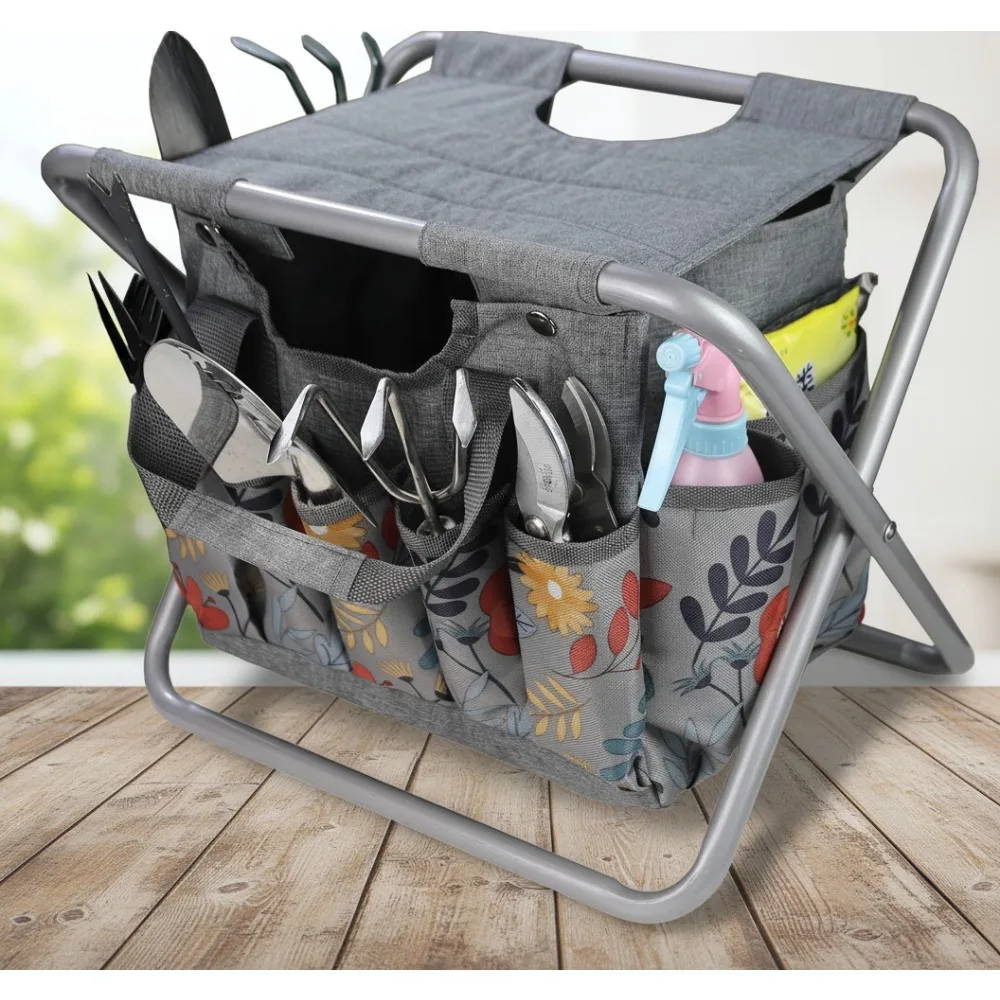 

Folding Gardening Stool with Detachable Tool Bag, Portable Outdoor Seat for Camping Fishing Hiking, Perfect Gift for Gardeners